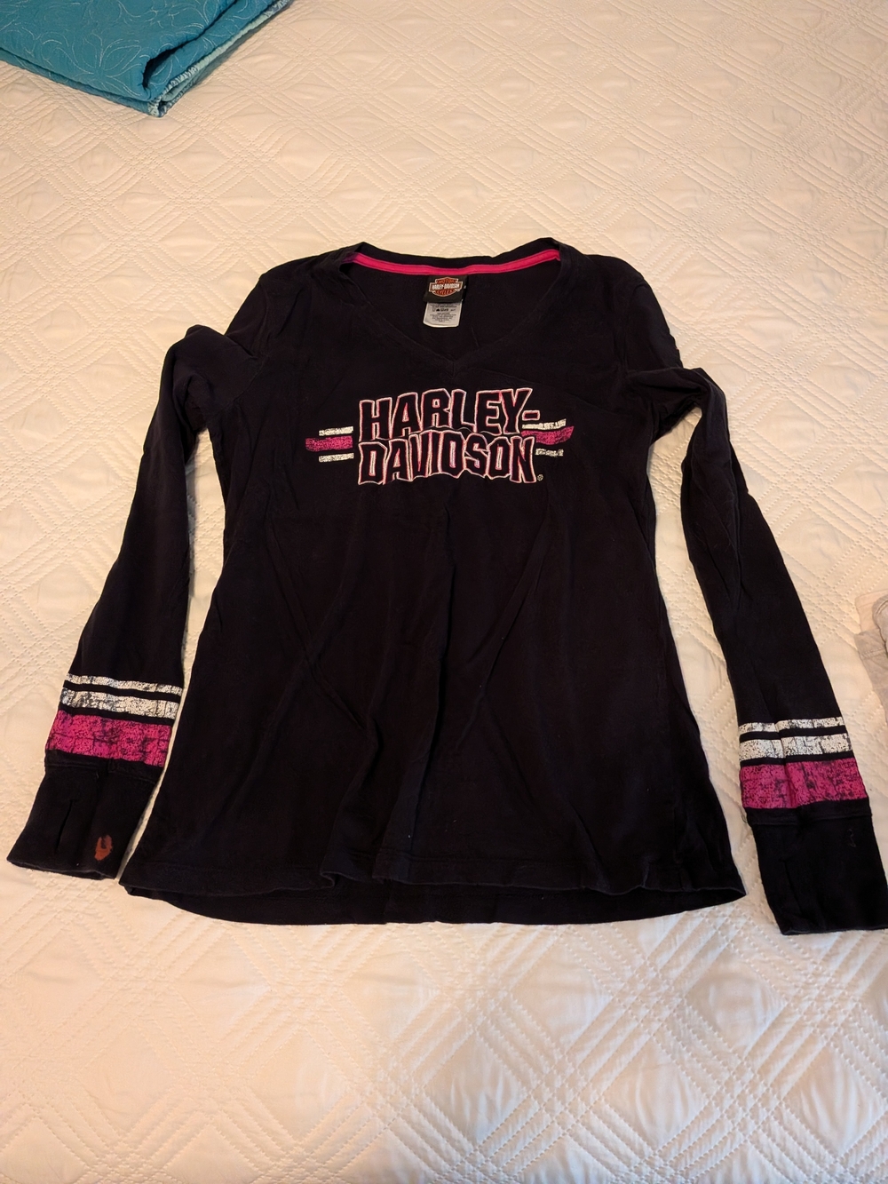 Harley-Davidson Black Long-Sleeve Tee with Pink & White Accents